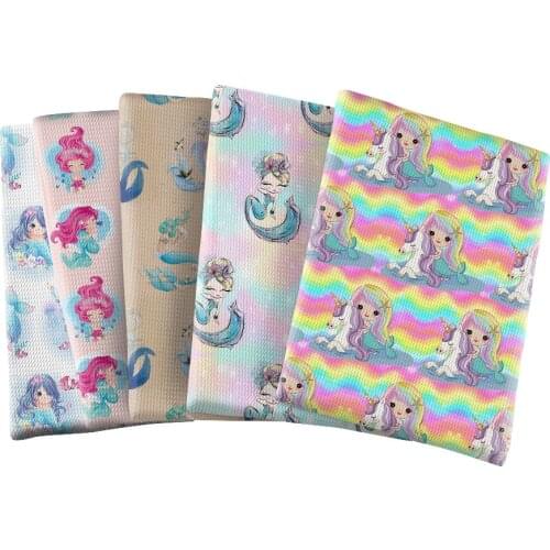 Bullet Fabric Printed Cartoon Cute Mermaid Pattern Polyester Fabric DIY Kids Home Textile for Sewing Cloth 50*145cm
