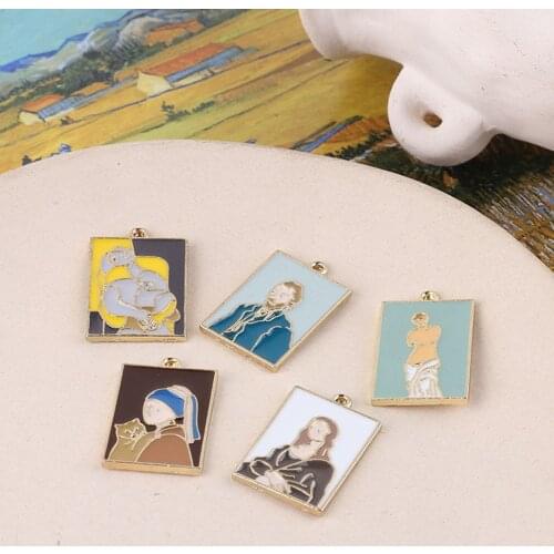 Yamily 6Pcs/Drop Oil Abstract Art Painting Charm Ancient People Art Accessories Pendant Jewelry For Keychain Earrings Necklace