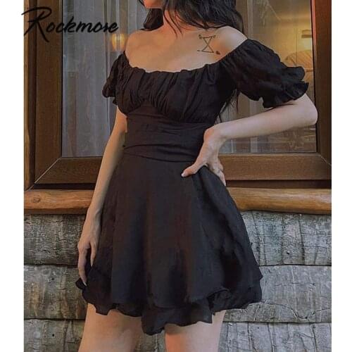 Rockmore Sexy Bare Shoulders A-line Dress Evening Party Mini Dresses Womens Short Sleeve Folds Bandage Dress Sundress Summer