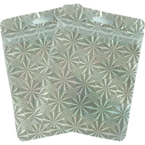 100pcs Flat Zip lock Cosmetic Bag One Side Clear Holographic Laser Mini Aluminum Foil Zipper Bags