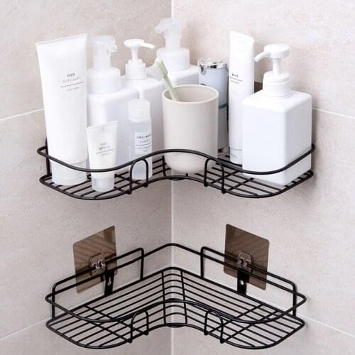 2PCS Traceless Paste Hook Kitchen holder No punch corner Storage holder Bathroom Shelves Convenient iron angle racks