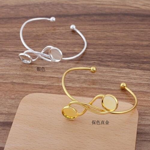 20pcs Silver color Gold Plated Bangle Base Bracelet Blank Findings Tray Bezel Setting 12mm Cabochon Cameo