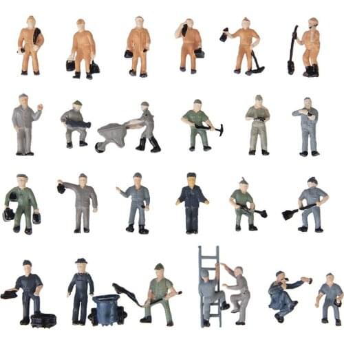 25pcs 1:87 Figurines Painted Figures Miniatures of Railway Workers with Bucket and Ladder