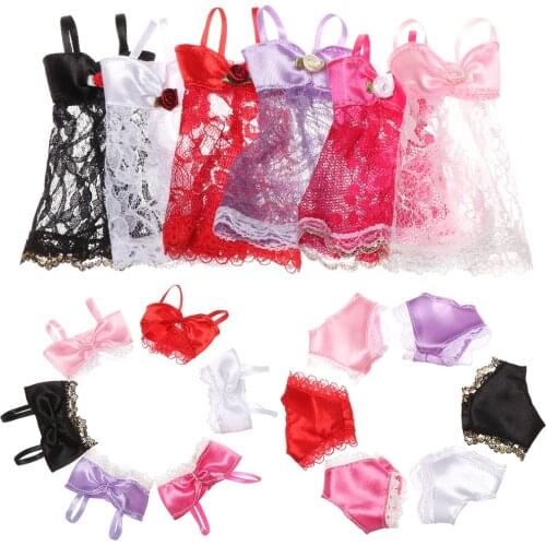 3Pcs/set Doll Skirt Lace Night Dress Bra Underwear 3 In 1 Clothes Set Sexy Pajamas Lingerie Doll Accessories Doll Toys
