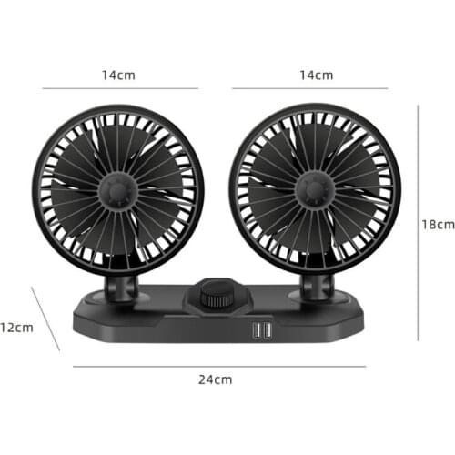 360 Two Head 2-Speed 12V 24V SUV Car Dashboard Cooling Fan With Dual USB Charger K92C