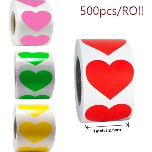 500PCS Heart Stickers Valentines Love Decorative Stickers Pink yellow green heart sticker Love gift decoration