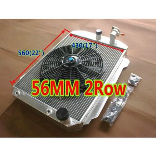56MM Aluminum radiator + fan for Chevy Hot/Street Rod 350 5.7 V8 W/Tranny Cooler 1939 AT/MT KIT 39 5.7L