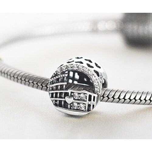 Authentic S925 Bead Openwork Fighting Arena Charm fit Lady Bracelet Bangle Girl Birthday Gift DIY Jewelry Clear CZ