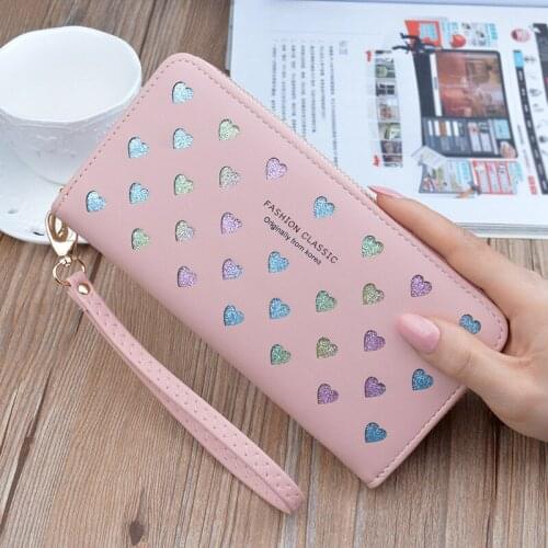 Large Capacity Mobile Phone Bag Love Color Hollowed Out Clutch Luxury Brand Coin Purse New Fashion Womens Wallet Long Zipper
