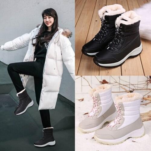 Women Outdoor Winter Warm Snow Boots Non-Slip Waterproof Plus Velvet Thermal High Girl Boots Climbing Hiking Female Sports Shoes