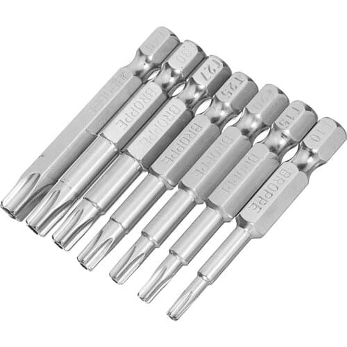 Broppe 7pcs/set star bit magnet driver bit screwdriver 1/4" hex handle 5 pointed star hole hand tool
