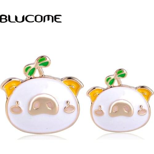 Blucome Fashion Cute Pig Shape Brooches Badge White Enamel Gold Color Jewelry Pins Accessories Hat Bag Decoration Girl Boy Gifts