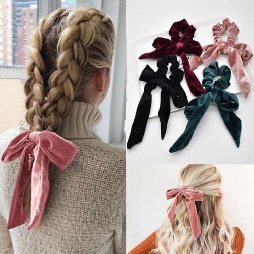 Women Hair Ties Ribbon/Velvet Scrunchie Elastic Hair Band Bowknot Hair Rope Sweet Cute Ponytail Headbands Girl Hair Accessories