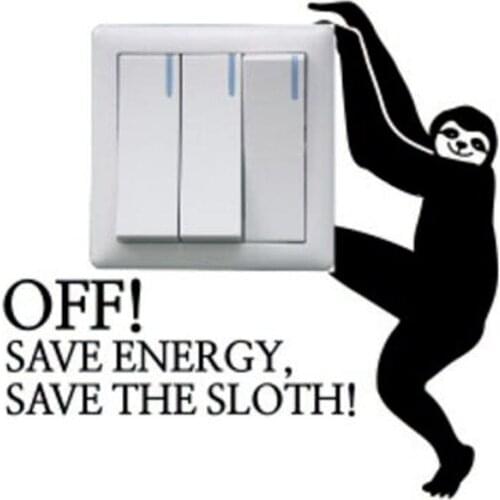 SAVE ENERGY SAVE THE SLOTH Fashion Animal Switch Sticker Vinyl Wall Decals A0022