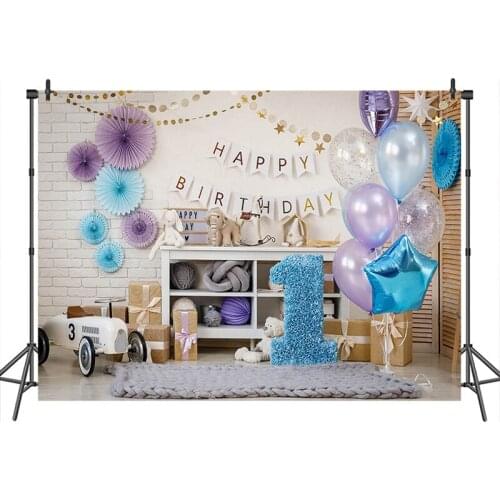 Neoback Happy Birthday Photographic Background Indoor Brick Wall Balloon Gift Photo Booth Backgrounds for Photocall Studio Photo