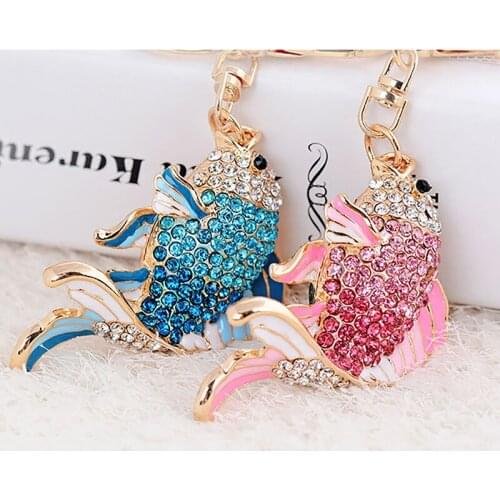 Exquisite Enamel Crystal Fish Key Chains Holder Goldfish Bag Buckle HandBag Pendant For Car Keyrings KeyChains