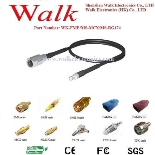 FME male MCX male straight RG174 cable, MCX fme cable, mcx fme jumper cable