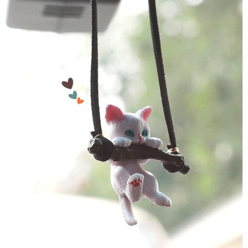 Swinging Cat Car Pendants For Auto Decoration Cute Rearview Mirror Hanging Ornaments In Car Accessories Interior Funny Gifts