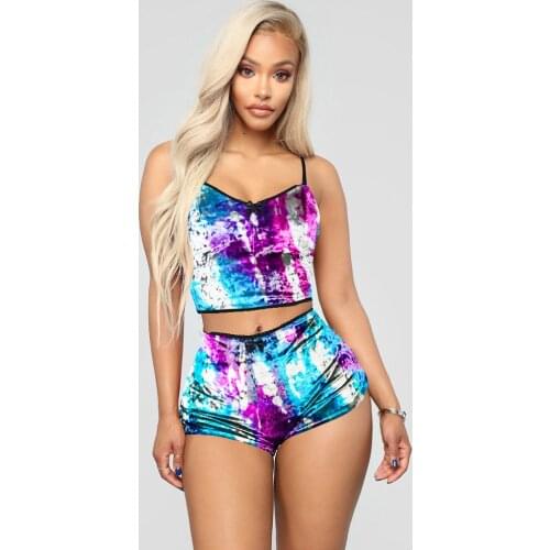 2021 Summer Fashion Hollow Sexy Leopard Print Slim Velvet Two-Piece Shorts Nightclub Outfit