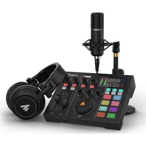 MAONOCASTER AM100 k2 Sound Card With Desktop XLR Microphone and Monitor Headphone All-In-One Podcast Production Studio Kit