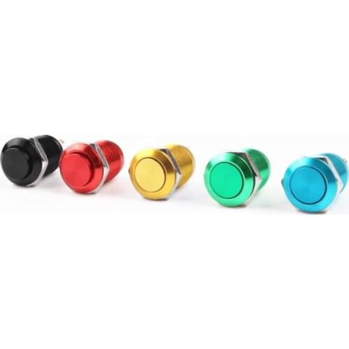 1pc 12mm Metal Oxidized push button Switch flat/high round waterproof momentary reset 1NO pin terminal red black blue Gold Green