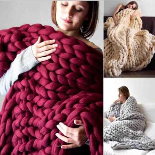 Fashion Chunky Merino Wool Blanket Thick Big Yarn Roving Knitted Blanket Winter warm Throw Blankets sofa bed blanket