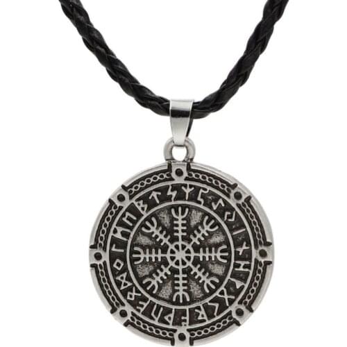 Nostalgia Men Viking Odin Symbol Rune Amulet Knot Vegvisir Compass Pendant Necklace Antique Compass Pendant Men Jewelry