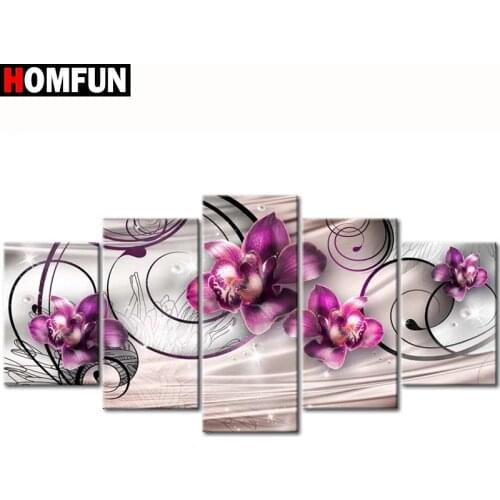 HOMFUN 5pcs Full Square/Round Drill 5D DIY Diamond Painting "Orchid peony lily" Multi-picture Combination Embroidery 5D Gift