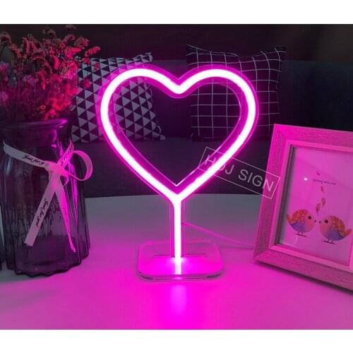 Heart Shaped Neon LED Night Light Wall Decor Bar Bedroom Home Table Decoration Desk Lamp Gift For Chlidren