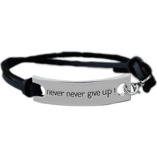 Never never give up Braided Plaited Bracelets Braided Black Leather Wristbands Contracted Men Women Jewelry