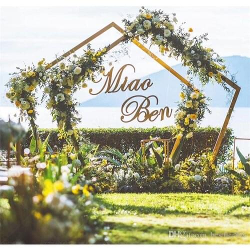 New Wedding Wrought Iron Backdrop Stand Geometry Pentagon Road Lead Metal Arch Flowers Shelf For Wedding Party Decoration