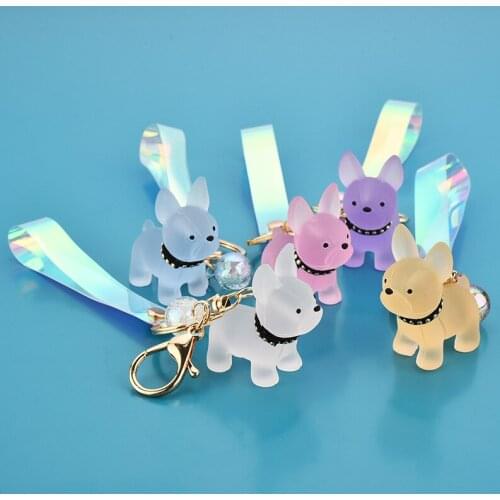 New Transparent Animal Couple BagKeychain Pendant Birthday Gifts French Pitbull Cartoon Frosted Bull Doll Car Keychain