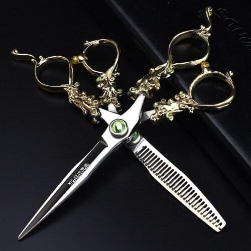 New 6/7 inch cut and thin retro hairdressing scissors special hairdressing scissors Anti-slip wear-resistant rust-proof scissors