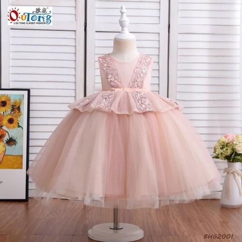 Outong New Kids Dresses Flower Girls Low Back Big Bow Lace Mesh Ball Gown Frocks Fashion Baby Party Dress Princess For Wedding
