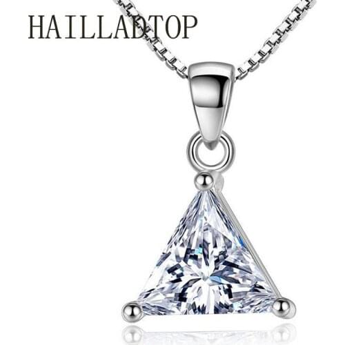 Silver Color Clear CZ Pendant Necklaces For Woman Girls Wedding Jewelry Collares Crystal Geometric Triangle Silver Necklace