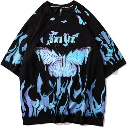 Flame butterfly Printed T Shirt Oversized Tshirts 2020 Summer Unisex Short Sleeve Loose 100% Cotton Couple Tops tees