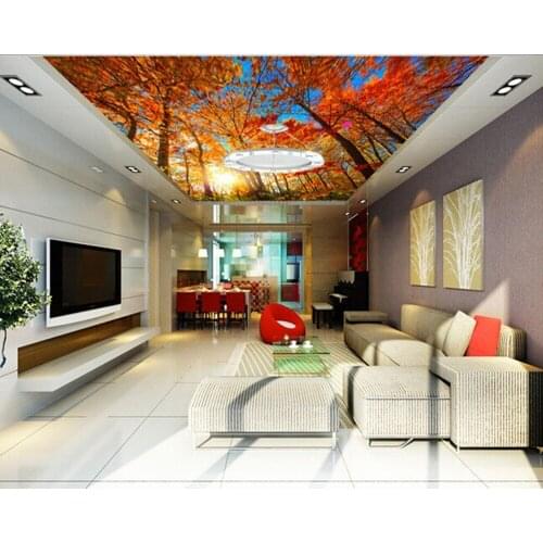 Custom 3D murals,Autumn maple tree suspended ceiling decorative murals ,living room sofa TV wall bedroom background wall paper