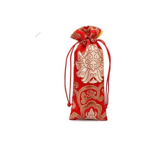 10pcs Rich Flower Luxury Chinese Gift Bag Silk Brocade Drawstring Long Wood Comb Christmas Pouches Wedding Party Favors