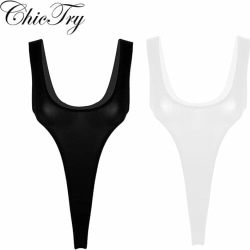 Sexy Women Female Mesh Bodysuit Silky See Through Sheer Lingerie Deep Scoop Neck Sleeveless High Cut Thong Leotard Bodysuit