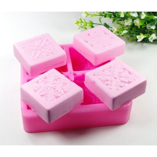 4 Holes Square Flower Silicone Soap Mold DIY Handmade Carft 3D Soap Silicone Molds Candle Making Mould Cake Decorating Tools