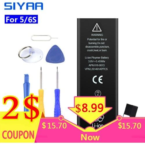 SIYAA Battery For Apple iPhone 5 6S Replacement Batteries Hot Sale Internal Mobile Phone Batteries 1715mAh 1440mAh + Free Tools