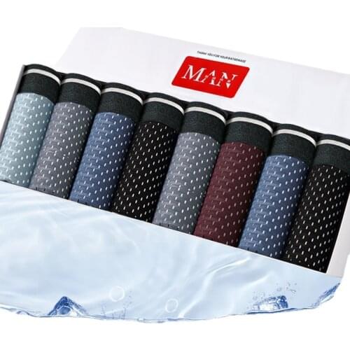 8pcs/Lot Mens Panties Ice silk Male Underpants Breathable summer Man Shorts Boxers Underwear Homme Bamboo Hole Large Size L-5XL
