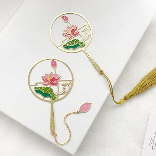 Creative Classical Lotus Bookmark Cute Pendant Tassel Metal Art Exquisite BookMark Page Folder Office School Supplies Stationery