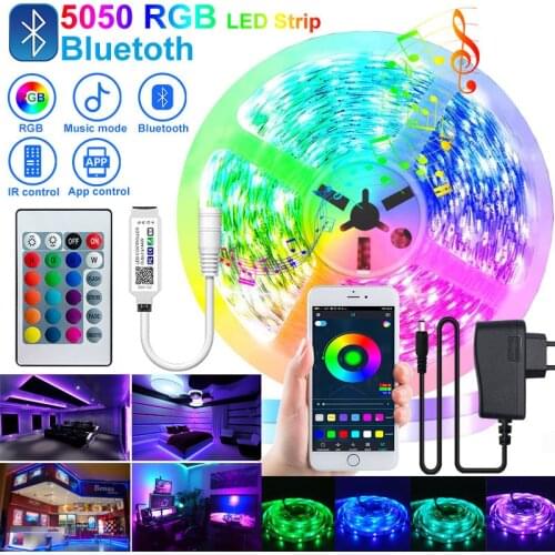 Bluetooth LED Strip 5M-30M Light RGB DC 12V LED 5050 Ribbon Waterproof diode tape Bluetooth Controller power adapter for Home
