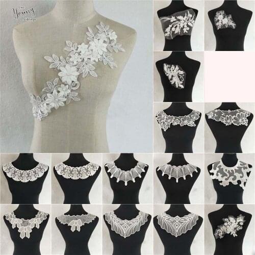 White Organza Embroidery Lace Fabric Neckline DIY Lace Collar trim Clothing dress Sewing Applique Supplies Accessories