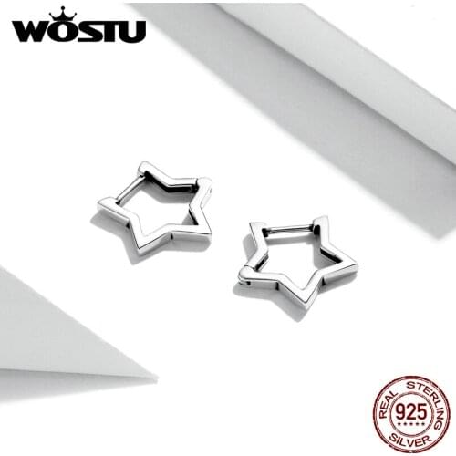 Wostu New Earrings 925 Sterling Silver Simple Star Ear Buckle Stud Earrings Women Fine Jewelry Gift DXE1136