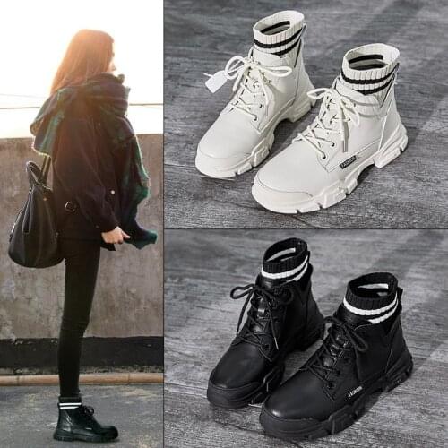 Koovan Womens Martin Boots Women Shoes Autumn 2020 New Trendy Shoes Sock Shoes For Girls Ankle Boots