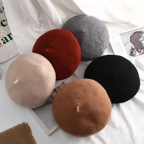 Womens Wool Beret Hat Female Autumn Multicolor Painter Beanie Cap Warm Thick Winter Hat Outdoor Streetwear Ladies Mushroom Hat