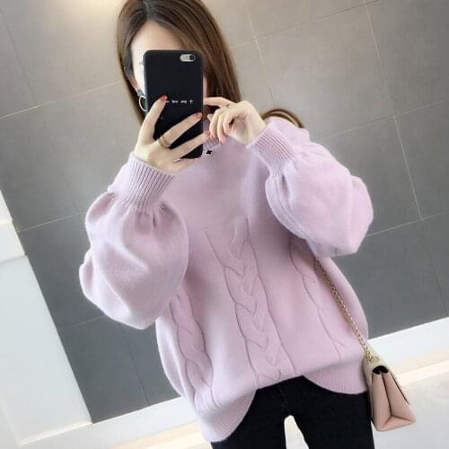 Women Half Turtleneck Sweater Pullover Autumn Winter Plus Size Casual Korean Twisted Warm Lantern Sleeve Black Knitwear 3XL Z927