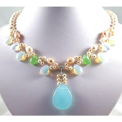 Natural white steamed charm white pearl& moonstone/blue zircon bead necklace pendant brinco wedding for women jewelry